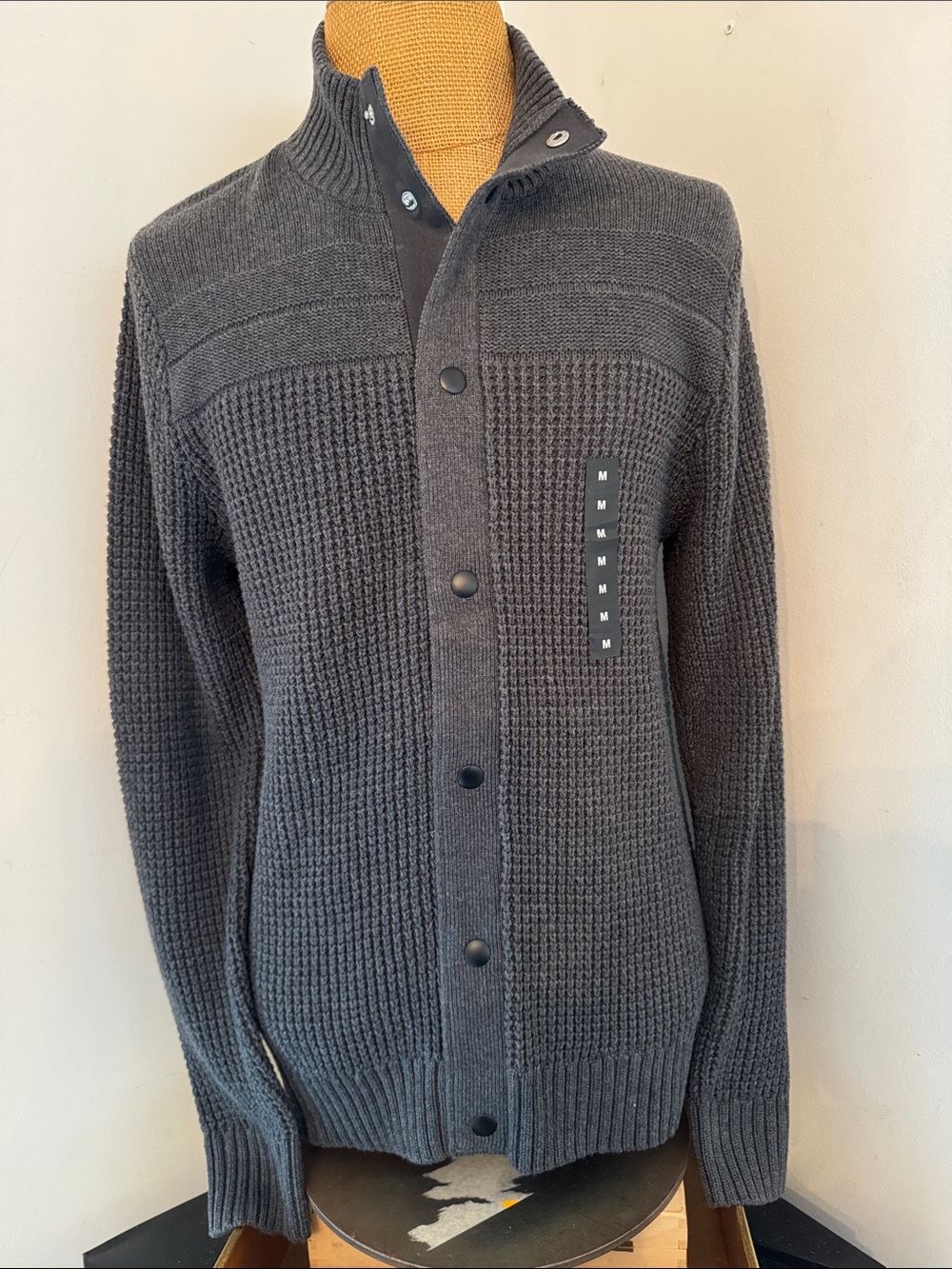 Apt. 9 Dark Charcoal Textured Snap-Front Men's Cardigan